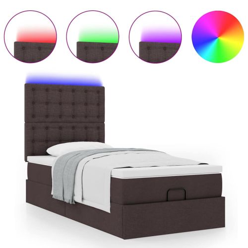 Османска легло с матрак и LED, тъмнокафяво, 80x200 см, плат