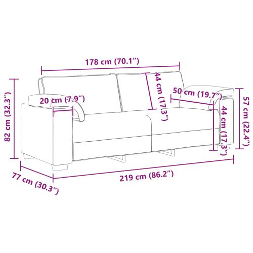 Диван 2 pcs Крем 219 x 80 x 82 см текстил