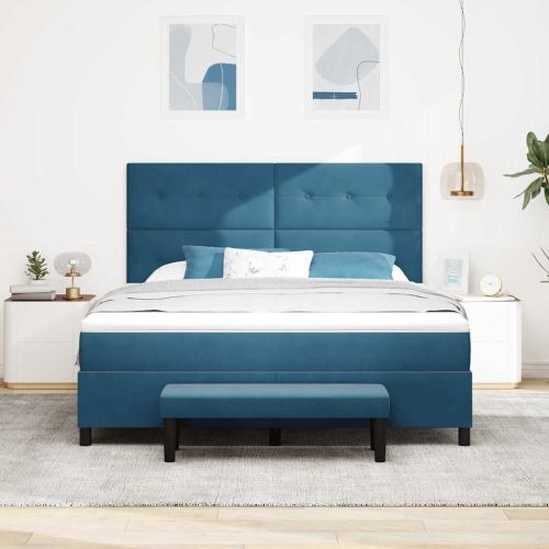 Легло с пружинирана основа Тъмносиньо 200 x 180 cm Кадифе