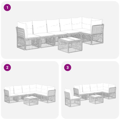 Градински Софа Комплект 7 pcs Сиво полиратан