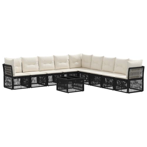 Градински Софа Комплект 10 pcs Черно полиратан