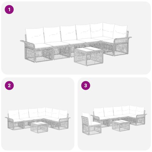 Градински Софа Комплект 7 pcs Сиво полиратан