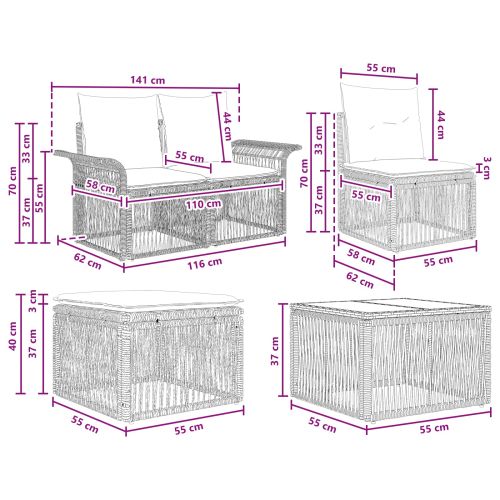 Градински Софа Комплект 8 pcs Сиво полиратан