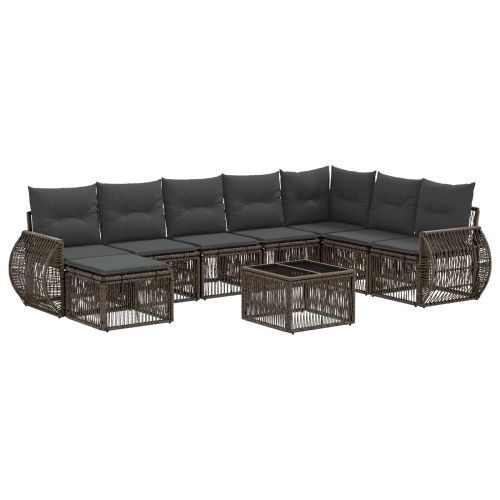 Градински Софа Комплект 9 pcs Сив и тъмен сив полиратан