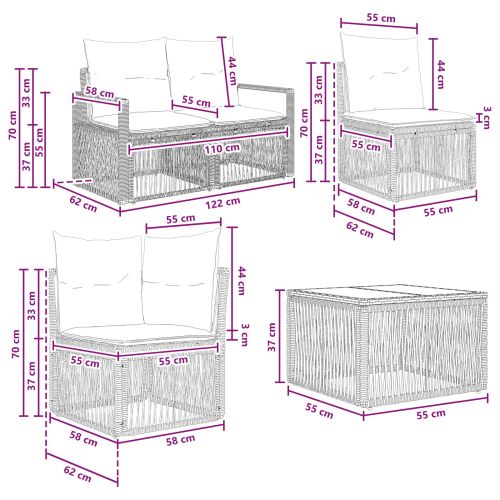 Градински Софа Комплект 5 pcs Сиво полиратан