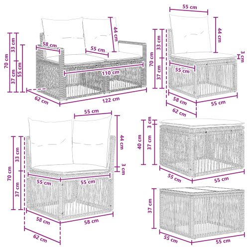 Градински Софа Комплект 8 pcs Сиво полиратан