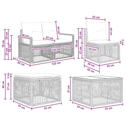 Градински Софа Комплект 11 pcs Черно полиратан