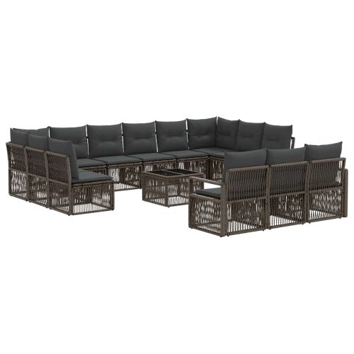 Градински Софа Комплект 14 pcs Сиво полиратан