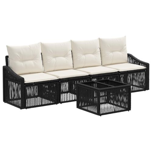 Градински Софа Комплект 5 pcs Черно полиратан