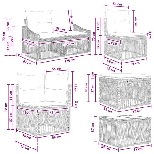 Градински Софа Комплект 8 pcs Сиво полиратан
