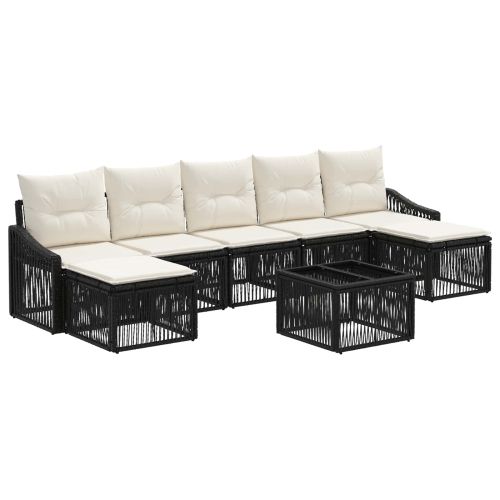 Градински Софа Комплект 8 pcs Черно полиратан