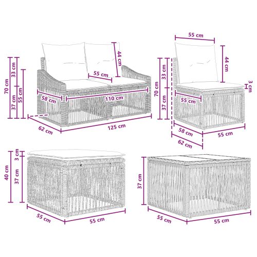 Градински Софа Комплект 8 pcs Черно полиратан
