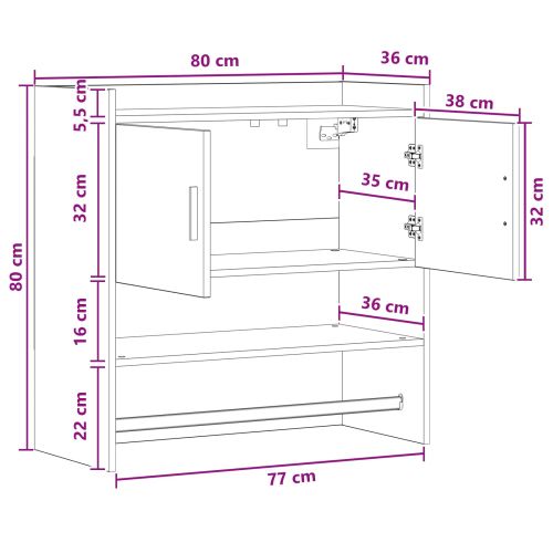 Стенен рафт Монтиране на стена Сив Сонома 80 x 36 x 80 см