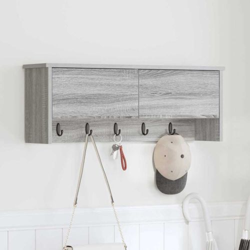 Стенен закачалка за палта с рафт Сив Сонома 80 x 20 x 30 cm