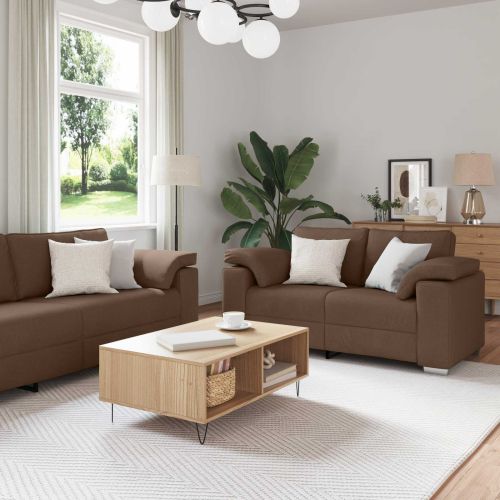 Диван 3 pcs Кафяво 219 x 80 x 82 см Ленена смесена тъкан