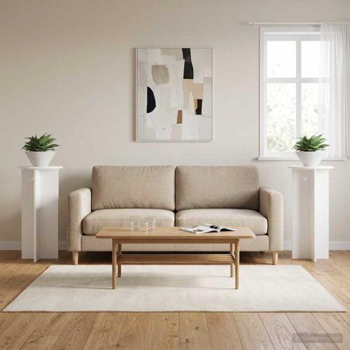 Стойка за растения 2 pcs Бяло Ø40 x 80 см Инженерна дървесина