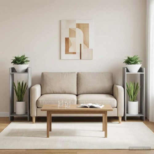 Стойка за растения с рафт 2 pcs Сиво Сонома 30 x 30 x 80 cm
