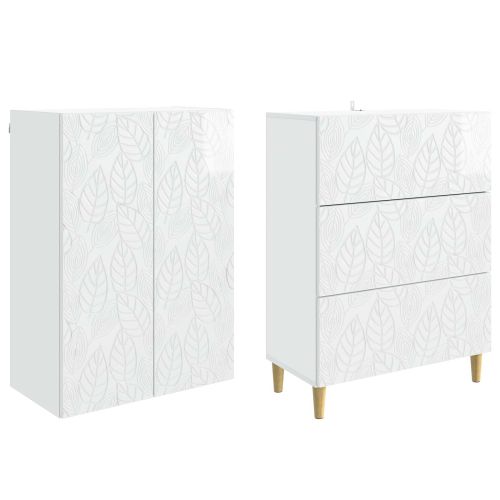 Комплект шкафове 2 pcs Бял гланц 66 x 34,5 x 90 см