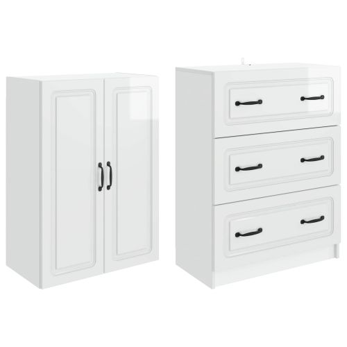 Комплект шкафове 2 pcs Бял гланц 66 x 34,5 x 87 см