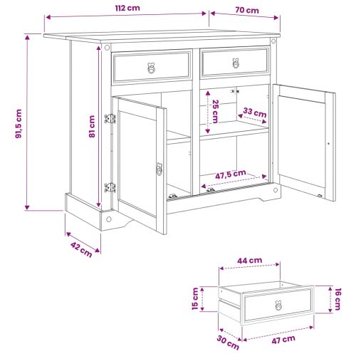 Кухненска количка 2 pcs Бяло и восък от мед 112 x 70 x 91,5 см