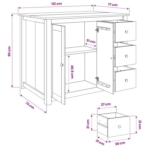Кухненска количка PANAMA 2 pcs Пчелен восък 112 x 77 x 90 см