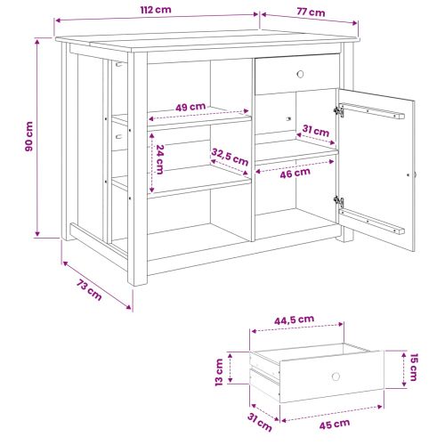 Кухненска количка PANAMA 2 pcs Пчелен восък 112 x 77 x 90 см