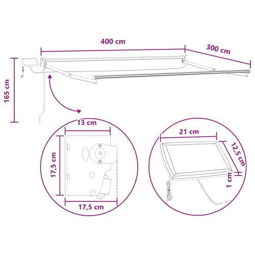 Ръчен изтеглящ сенник с LED светлини Пясък