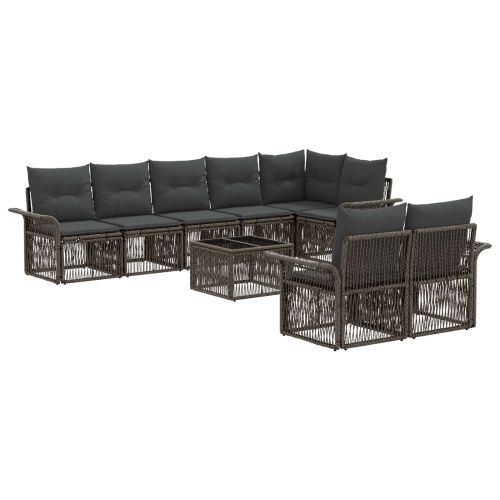 Градински Софа Комплект 9 pcs Сиво полиратан