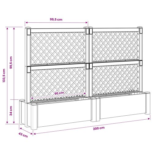 Голям сандък с решетка 2 pcs Сиво 200 x 43 x 133,5 см ПП
