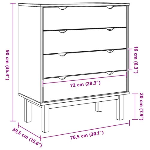 Плика OTTA Черно 76,5 x 39,5 x 90 см Масивна борова дървесина
