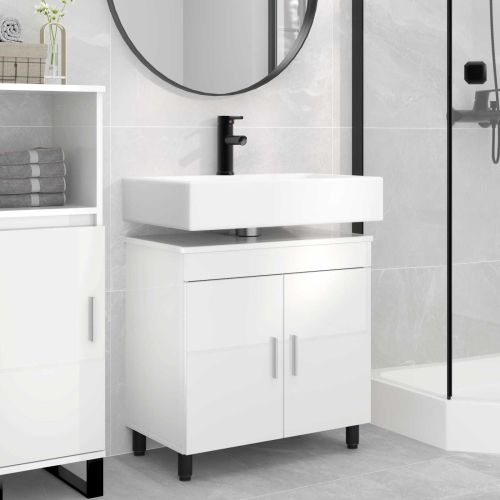 Шкаф със светло за баня Бял гланц 60 x 35 x 60 см