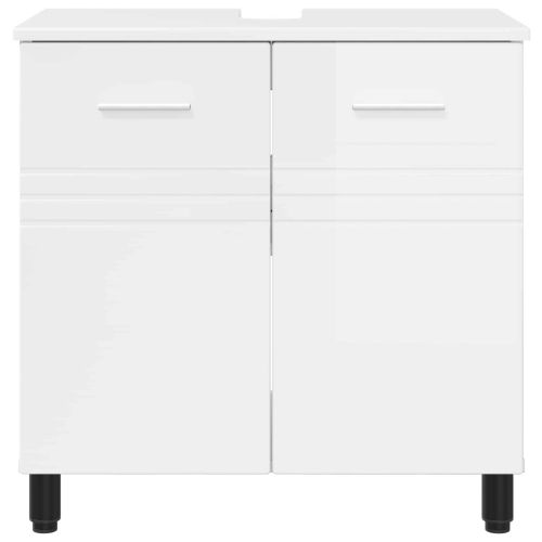 Шкаф със светло за баня Бял гланц 60 x 35 x 60 см