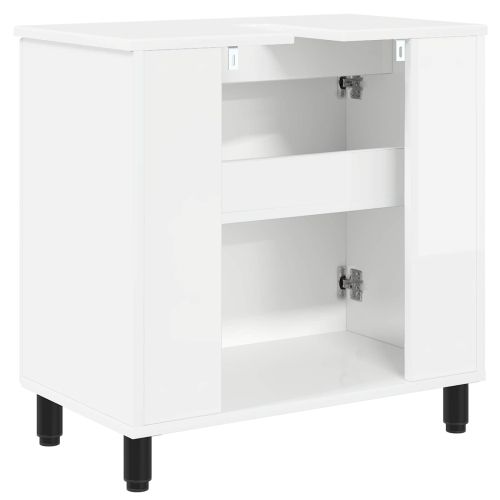 Шкаф със светло за баня Бял гланц 60 x 35 x 60 см