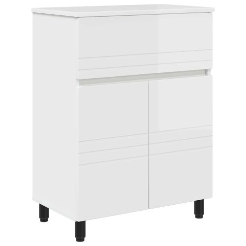 Шкаф със светло за баня Бял гланц 60 x 35 x 80 см