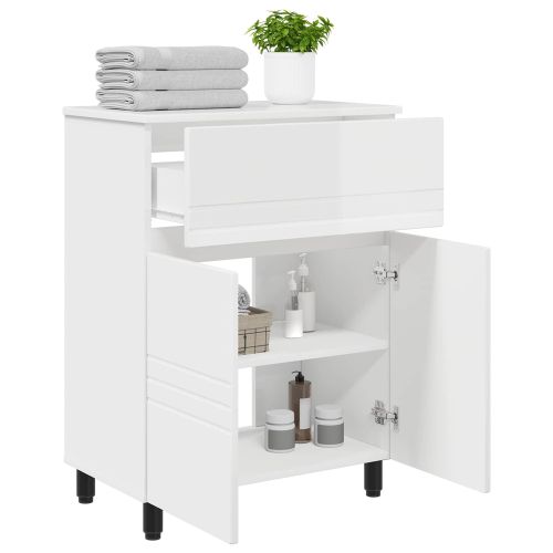 Шкаф със светло за баня Бял гланц 60 x 35 x 80 см