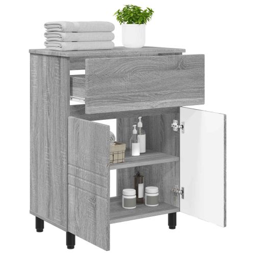 Шкаф със светло за баня Сив Сонома 60 x 35 x 80 см