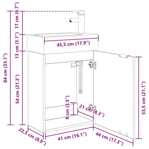 Мивка за баня със смесител Черен дъб 45,5 x 22,5 x 84 см