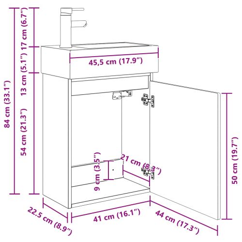 Мивка за баня със смесител Дъб сонома 45,5 x 22,5 x 84 см