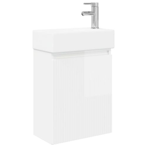 Мивка за баня със смесител Бял гланц 45,5 x 22,5 x 84 см