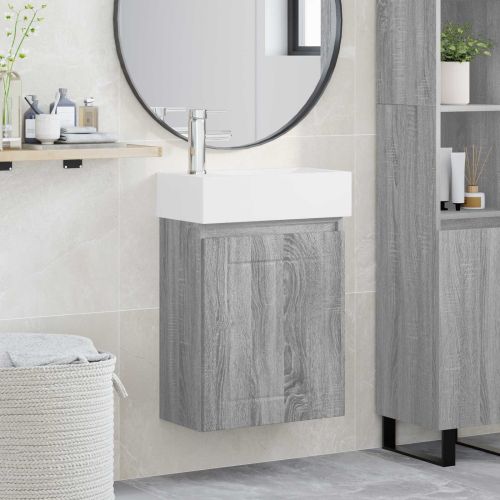 Мивка за баня със смесител Сив Сонома 45,5 x 25,5 x 84 см