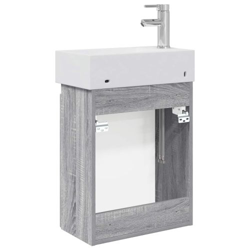 Мивка за баня със смесител Сив Сонома 45,5 x 25,5 x 84 см