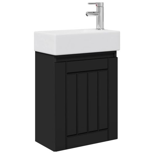 Мивка за баня със смесител Черно 45,5 x 25,5 x 84 см