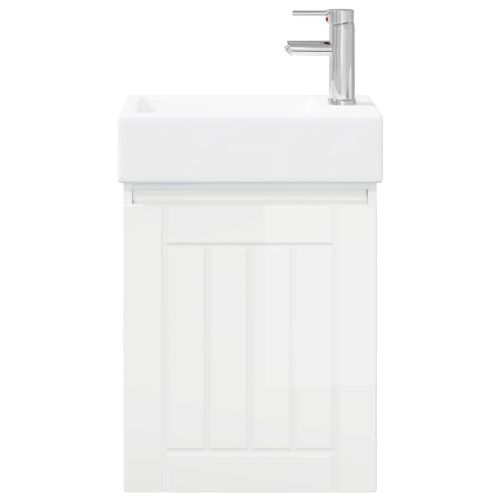 Мивка за баня със смесител Бял гланц 45,5 x 25,5 x 84 см