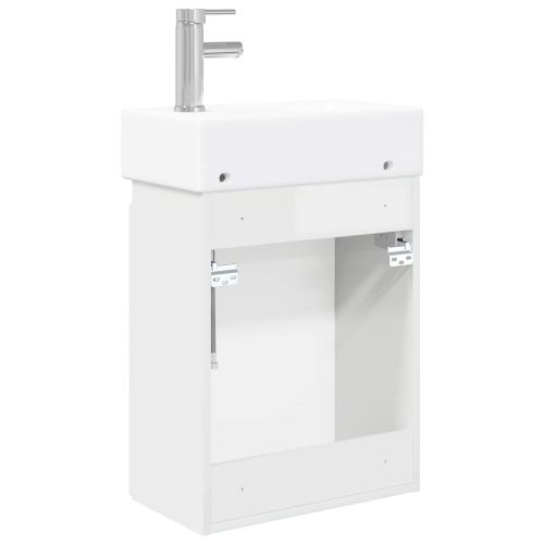 Мивка за баня със смесител Бял гланц 45,5 x 25,5 x 84 см