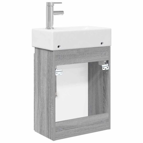 Мивка за баня със смесител Сив Сонома 45,5 x 25,5 x 84 см