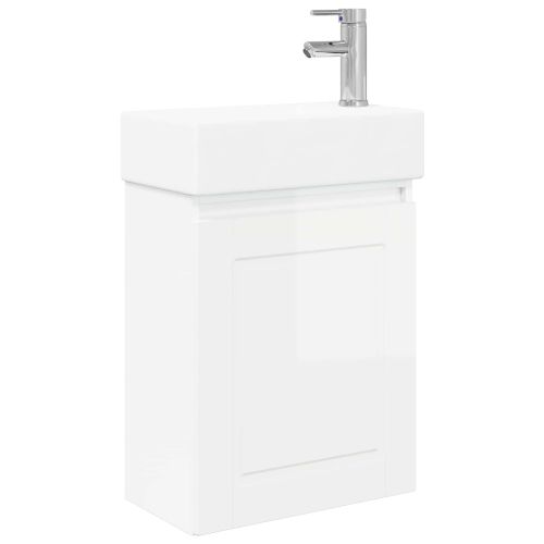 Мивка за баня със смесител Бял гланц 45,5 x 22,5 x 84 см