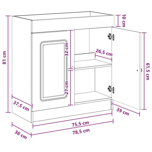 Мебел под мивка за баня Черно 78,5 x 37,5 x 81 см
