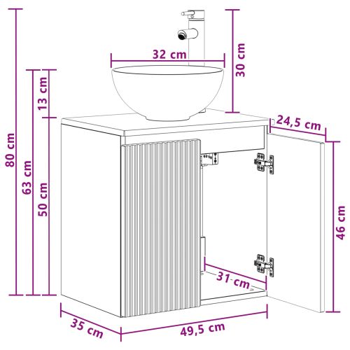 Монтирана на стена мивка и тоалетка Черно 49,5 x 35 x 63 см