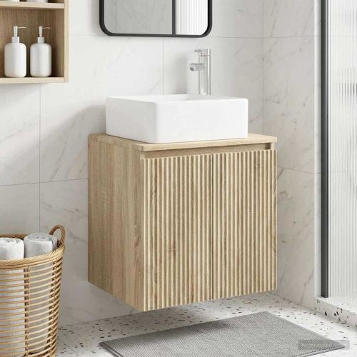 Монтирана на стена мивка и тоалетка Дъб сонома 53 x 35 x 63 см