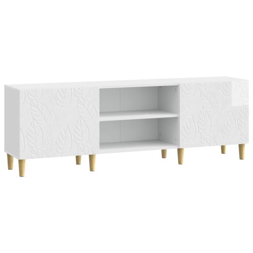 ТВ шкаф 150 x 31 x 50 см Бял гланц Инженерна дървесина